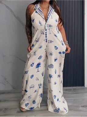 Endless Moon Coastal Wide Leg Belted Jumpsuit - Large (NWT)
